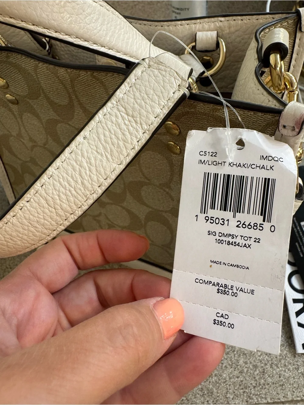 Coach Beige Signature Canvas Satchel with White Leather Trim